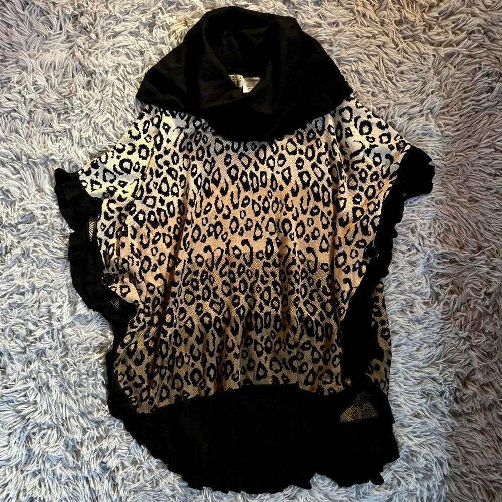 Leopard Animal Print Preppy Cozy Grandma Core Y2K Luxury‎ Soft Poncho Cowl Neck